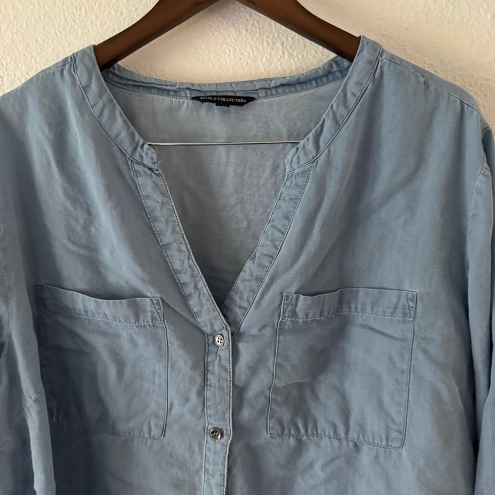 CLUB Z COLLECTION Tencel Cotton Chambray Blouse 3X Plus Coastal Cottagecore Chic - Picture 3 of 11